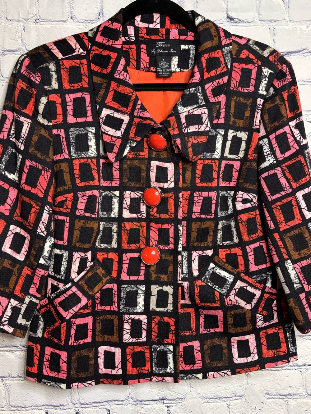 VINTAGE Trenz Petite by Theresa Renz Mod Whimsigoth Geometric Print Blazer S